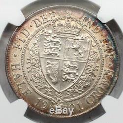 NGC UNC UK GREAT Britain 1901 VICTORIA HALF 1/2 CROWN SILVER COIN BEAUTIFUL