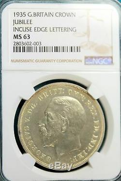 NICE 1935 GREAT BRITAIN NGC MS63 One Crown JUBLIEE INCUSE EDGE LETTERING! B7285