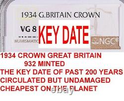 Ngc 1934 Great Britain George V Crown-rarest Date Of Last 200 Years-good Price