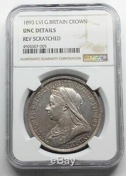 Ngc Unc 1893 LVI Uk Great Britain Victoria 1 Crown Silver Coin