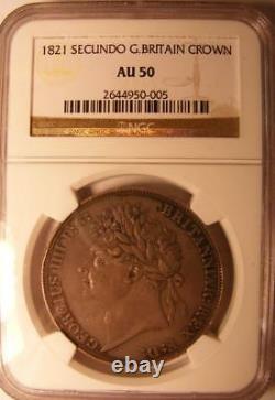 Nice 1821 Secundo Great Britain Silver Crown NGC AU 50