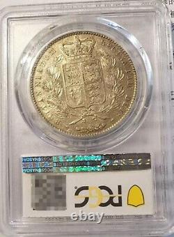 PCGS AU50 Great Britain 1844 Queen Victoria Silver Coin 1 Crown Cinquefoil Edge