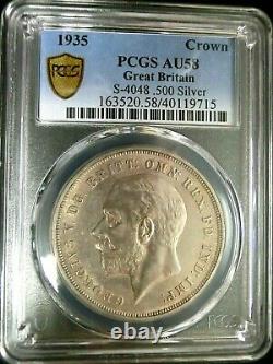 PCGS AU58 Gold Shield-Great Britain 1935 George V Silver One Crown Almost UNC