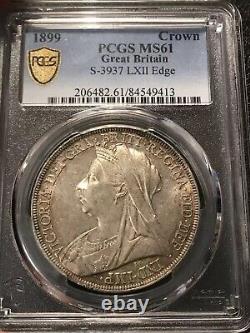 PCGS MS61 Great Britain UK 1899 Queen Victoria Silver Coin 1 Crown