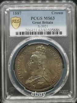 PCGS MS63 Great Britain UK 1887 Queen Victoria Silver Coin 1 Crown