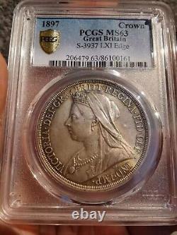 PCGS MS63 Great Britain UK 1897 Queen Victoria Silver Coin 1 Crown