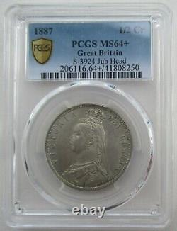 PCGS MS64+ Great Britain UK 1887 Victoria Silver Coin 1/2 Crown Half Crown