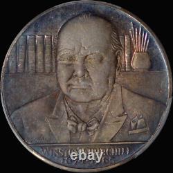 PCGS SP66 1965 Great Britain Death of Winston Churchill Silver Medal toned