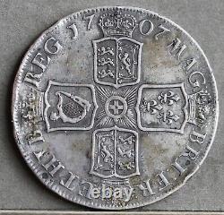 Queen Anne Sterling Silver Crown, 1707 E, Edinburgh Mint. Sexto Edge. VF+