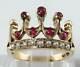 Regal English 9k Gold Indian Ruby & Pearl Crown Ring Free Resize