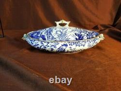 Royal Crown Derby England Mikado Blue Oval Covered Vegetable Dish (1933)