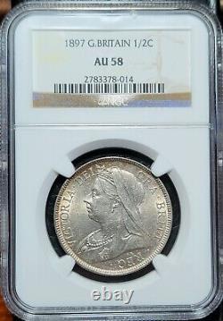 Silver 1897 Great Britain 1/2 Half Crown NGC AU58
