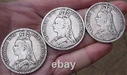 Three Victorian Silver Crowns, 1887, 1889, 1892, Crown Coins