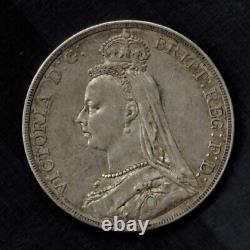 Toned Silver Coin 1889 Crown Great Britain Queen Victoria Jubilee Head XF++