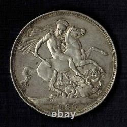 Toned Silver Coin 1889 Crown Great Britain Queen Victoria Jubilee Head XF++