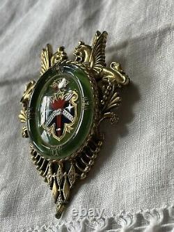Victorian Heraldic Griffin Crown Coat Of Arms Essex Britain Crystal Pin Brooch