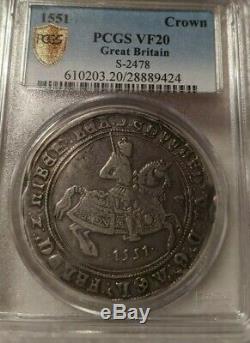 1551 Couronne S-2478 Grande-bretagne Pcgs Vf20 Edward VI Silver Coin Très Fine