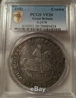 1551 Couronne S-2478 Grande-bretagne Pcgs Vf20 Edward VI Silver Coin Très Fine