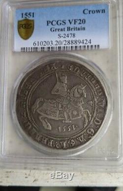 1551 Couronne S-2478 Grande-bretagne Pcgs Vf20 Edward VI Silver Coin Très Fine Rare