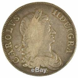 1662 Charles II Couronne Rose Ci-dessous Bust Bord Undated Grande-bretagne Silver Coin