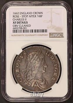 1662 Grande-bretagne One Crown Silver Coin Ngc Xf Détails Km# 417.1 Dav-3774