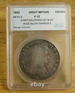 1662 Great Britain Silver Crown Circulated Rose Below Bust