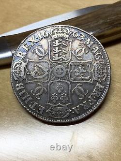 1663 Grande-bretagne Une Couronne Charles II 925 Argent (vfdetails) 417.5 Pièce Du Monde