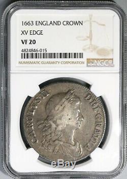 1663 Ngc Vf 20 Charles II Couronne Rare Stops Rx Grande-bretagne Coin (de 19071901c)