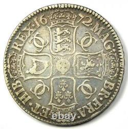 1672 Grande-bretagne Angleterre Charles II Crown Coin Xf Détails (ef) Rare