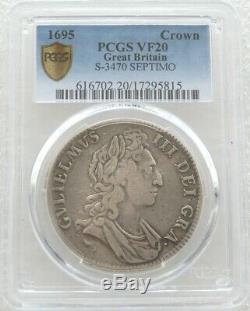 1695 Grande-bretagne Le Roi Guillaume III Septimo Silver Crown Coin Pcgs Vf20