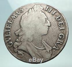 1695 Grande-bretagne Royaume-uni Britannique Roi Guillaume III Antique Silver Crown Coin I82272