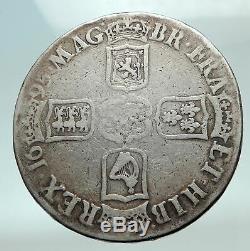 1695 Grande-bretagne Royaume-uni Britannique Roi Guillaume III Antique Silver Crown Coin I82272