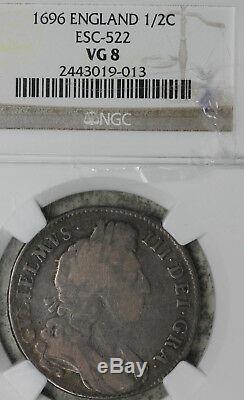1696 Grande-bretagne Demi-couronne Argent Monnaie Ngc Vg8