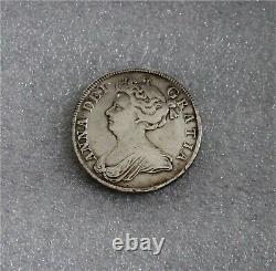 1708 Grande-bretagne Royaume-uni Reine Anne Antique Silver Half Crown Septimo Vf/xf Km #518
