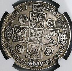 1743 NGC VF 30 Georges II 1/2 Couronne Grande-Bretagne GEORGIUS Pièce d'argent rare (23102201D)