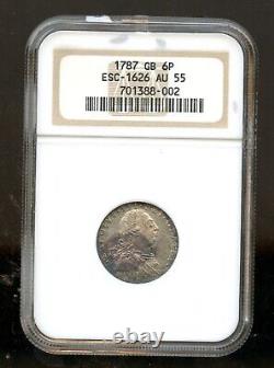 1787 Grande-bretagne Roi George III Argent 6 Pence Coin Ngc Au 55