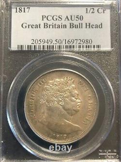 1817 Grande-bretagne Bull Head Half Crown Pcgs Au 50 Silver Coin George III King