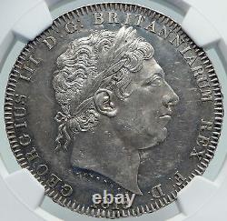 1818 Grande-bretagne Royaume-uni Roi George III Old Antique Silver Crown Coin Ngc I87202