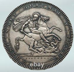 1818 Grande-bretagne Royaume-uni Roi George III Vintage Antique Silver Crown Coin I87166