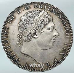 1818 Grande-bretagne Royaume-uni Roi George III Vintage Antique Silver Crown Coin I87166