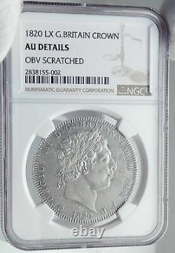 1820 Grande-bretagne Uk Roi George III Antique Couronne Argent Monnaie Ngc I81741