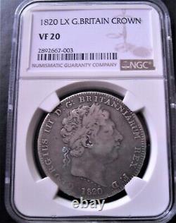 1820 LX Grande-Bretagne Couronne, NGC VF 20, belle pièce d'argent #1386