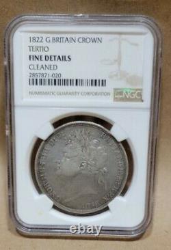 1822 Grande-bretagne Couronne Tertio Coin Certifié Ngc Fine Détails Nettoyés