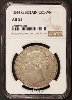1844 Grande-bretagne One Crown Silver Coin Ngc Au 53 Km# 741