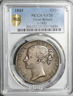1844 Pcgs Vf 20 Victoria Couronne Grande-bretagne Silver Coin 94k Monnayé (20053101c)