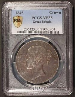 1845 Grande-bretagne One Crown Silver Coin Pcgs Vf 35 Km# 741