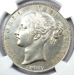 1845 Grande-bretagne Victoria Couronne Coin Certifié Ngc Ongecirculeerd Détail. Unc Ms