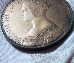 1847 Grande-bretagne Queen Victoria. Rare Preuve Silver Couronne Gothique Unc 28,7 Grammes