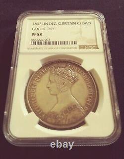 1847 Ngc Pf 58 Un Dec Great Britain Crown Gothic Type Silver Coin