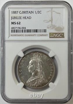 1887 Grande-Bretagne 1/2 Couronne NGC MS62 Pièce en argent Tête de Jubilé de Victoria